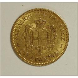 Greece George I gold 20 Drachmai 1884 A, KM56,
