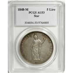 Italy Lombardy-Venetia. 5 Lire 1848M Long Stems,