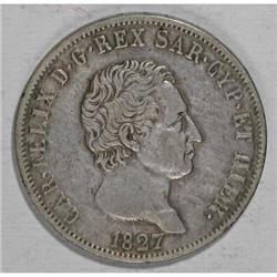 Italy Sardinia. Carlo Felice 5 Lire 1827P,