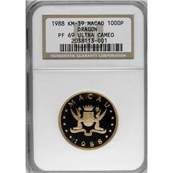 Macao 1000 Patacas gold 1988, KM-39, PR69 Ultra