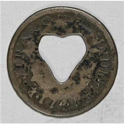 Martinique Cut 2 Reales with Heart Shape, KM17,