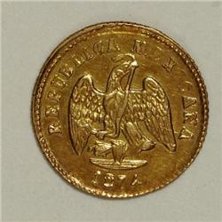 Mexico Republic gold Peso 1874-3 Mo-M, KM410.5,