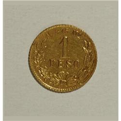 Mexico Republic gold Peso 1877/6 Mo-M, KM410.5,
