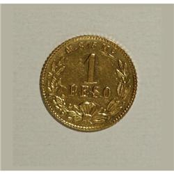 Mexico Republic gold Peso 1892/0 Mo-M, KM410.5,