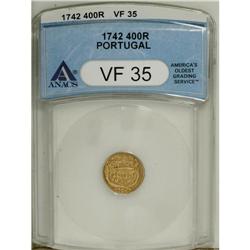 Portugal Joao V gold 400 Reis 1742, KM201, VF35