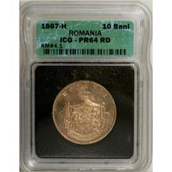 Romania Kingdom. 10 Bani 1867-H, KM-4.1, PR64 RD