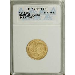 Romania Kingdom. Gold 20 Lei 1944, AU55 Details,