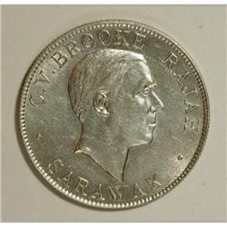 Sarawak Silver 50 Cents 1927, KM-19, Choice AU,