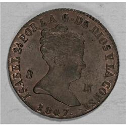 Spain Isabel II 8 Maravedis 1847-Ja, KM531.2,