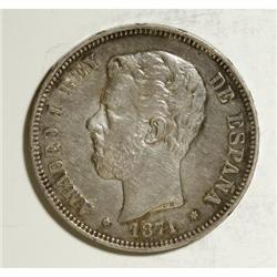 Spain Amadeo I 5 Pesetas 1871(71), KM666, toned