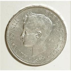 Spain Alfonso XIII 5 Pesetas 1899, KM707,