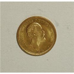 Sweden Oscar II gold 10 Kronor 1874/3, KM732,