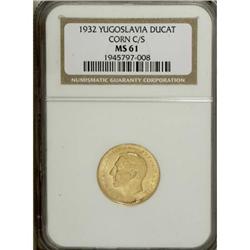Yugoslavia: Alexander gold Ducat 1932 Corn C/S,