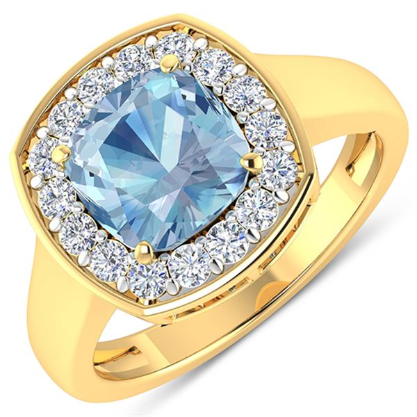 Natural 2.18 CTW Aquamarine & Diamond Ring 14K Yellow Gold - REF-79N7R