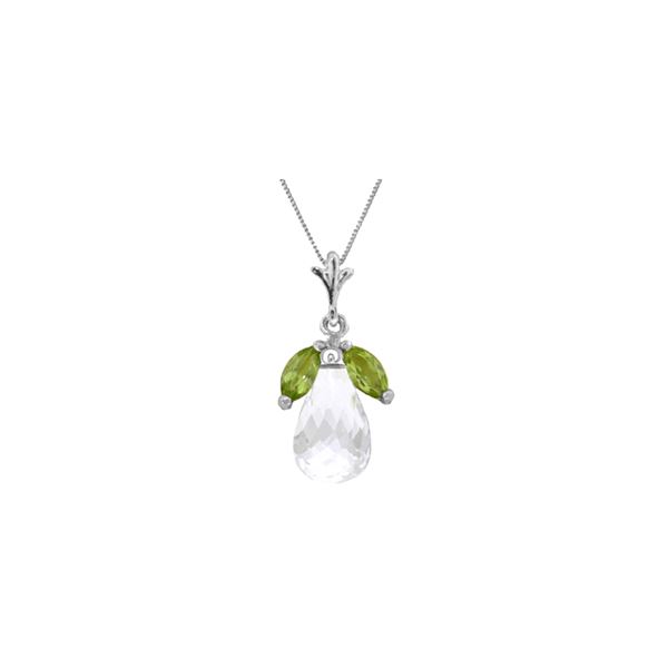 Genuine 7.2 ctw White Topaz & Peridot Necklace 14KT White Gold - REF-30T5A