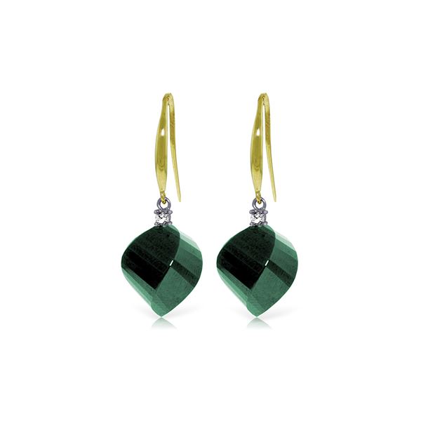 Genuine 30.6 ctw Green Sapphire Corundum & Diamond Earrings 14KT Yellow Gold - REF-51K9V