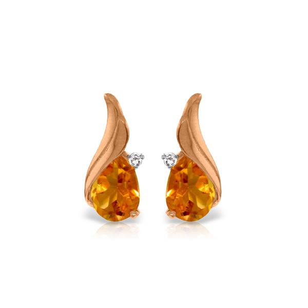 Genuine 3.26 ctw Citrine & Diamond Earrings 14KT Rose Gold - REF-52H7X