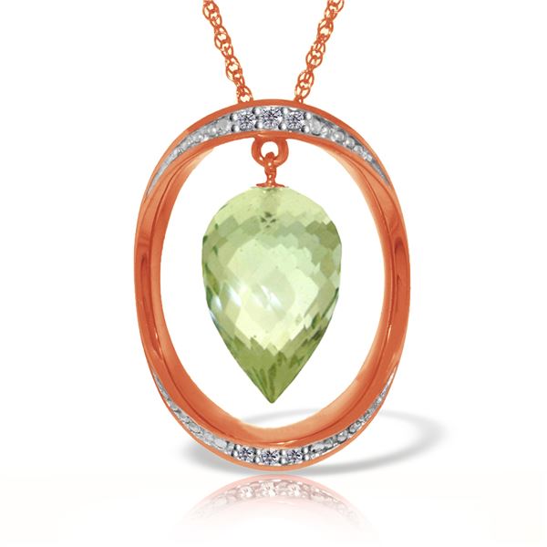 Genuine 9.6 ctw Green Amethyst & Diamond Necklace 14KT Rose Gold - REF-109P6H