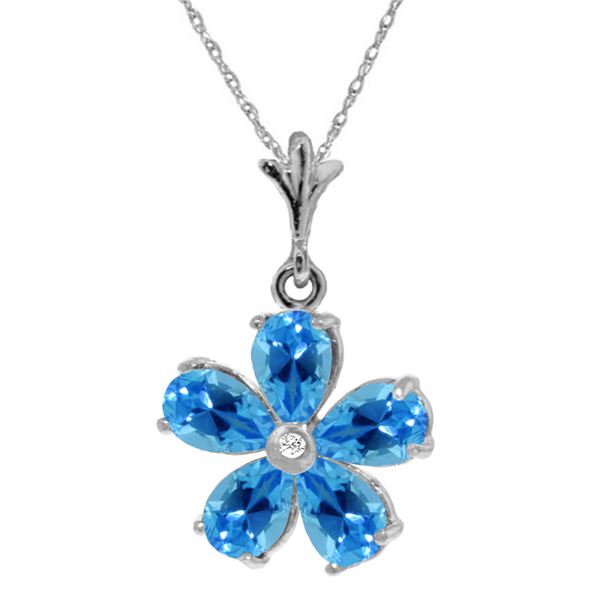 Genuine 2.22 ctw Blue Topaz & Diamond Necklace 14KT White Gold - REF-30K2V
