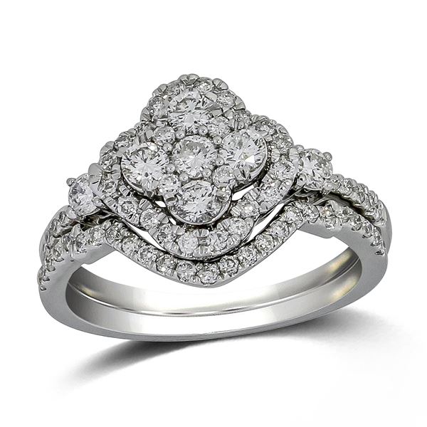 Natural 0.93 CTW Diamond & Wedding Ring Set 14K White Gold - REF-114N3Y