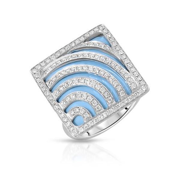 Natural 11.70 CTW Turquoise & Diamond Ring W=20MM 14K Gold - REF-106W2H