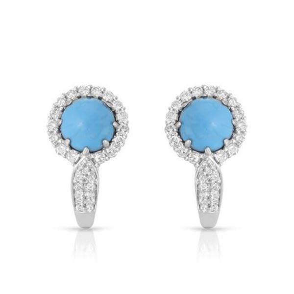 Natural 2.54 CTW Turquoise & Diamond Earrings 14K White Gold - REF-71K3R