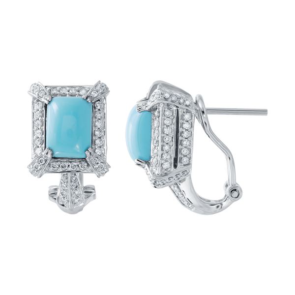 Natural 4.18 CTW Turquoise & Diamond Earrings 14K White Gold - REF-110F7M