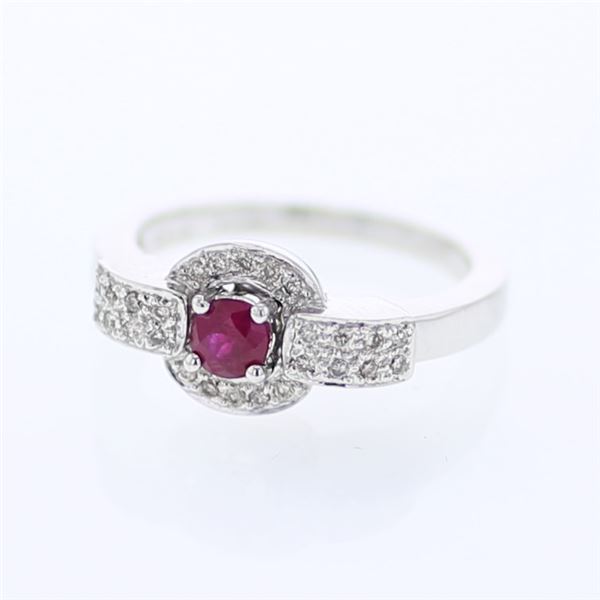 Natural 0.52 CTW Ruby & Diamond Ring 14K White Gold - REF-45T9X