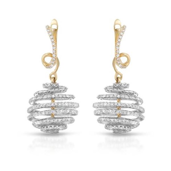 Natural 1.59 CTW Diamond Earrings 14K Two Tone Yellow Gold - REF-119T7X