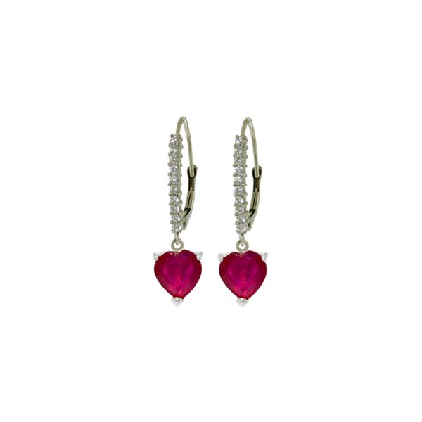 Genuine 3.2 ctw Ruby & Diamond Earrings 14KT White Gold - REF-72K3V