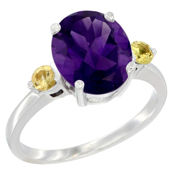 2.64 CTW Amethyst & Yellow Sapphire Ring 14K White Gold - REF-32M3A
