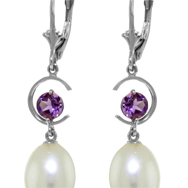 Genuine 9 ctw Pearl & Amethyst Earrings 14KT White Gold - REF-36K3V