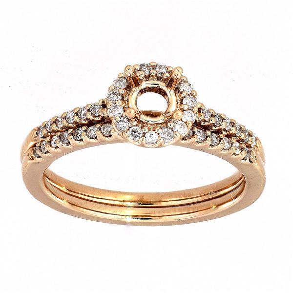 Natural 0.30 CTW Diamond Wedding Ring Set 14K Rose Gold - REF-54F2M