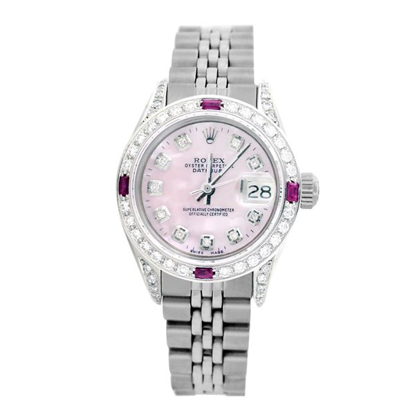 Rolex Pre-owned 26mm Womens Custom Pink MOP Stainless Steel