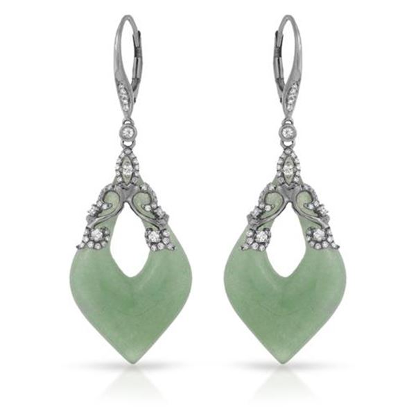 Natural 37.36 CTW Aventurine & Diamond Earrings 14K Gold - REF-88W2H