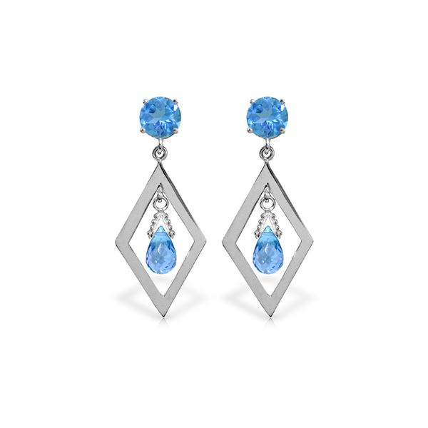 Genuine 2.4 ctw Blue Topaz Earrings 14KT White Gold - REF-39N3R