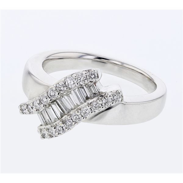 Natural 0.59 CTW Baguette & Diamond Ring 18K White Gold - REF-138T6X