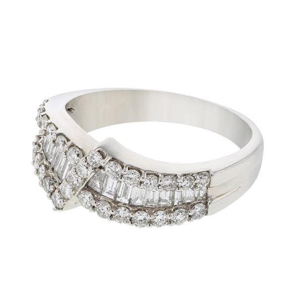 Natural 1.10 CTW Diamond & Baguette Ring 14K White Gold - REF-158F4M