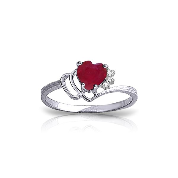 Genuine 1.02 ctw Ruby & Diamond Ring 14KT White Gold - REF-35T5A