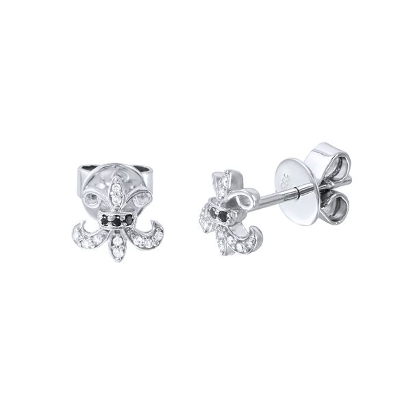 Natural 0.10 CTW Diamond & Black Round Diamond Earrings 14K White Gold - REF-23N4Y