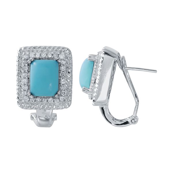 Natural 4.91 CTW Turquoise & Diamond Earrings 14K White Gold - REF-122W4H