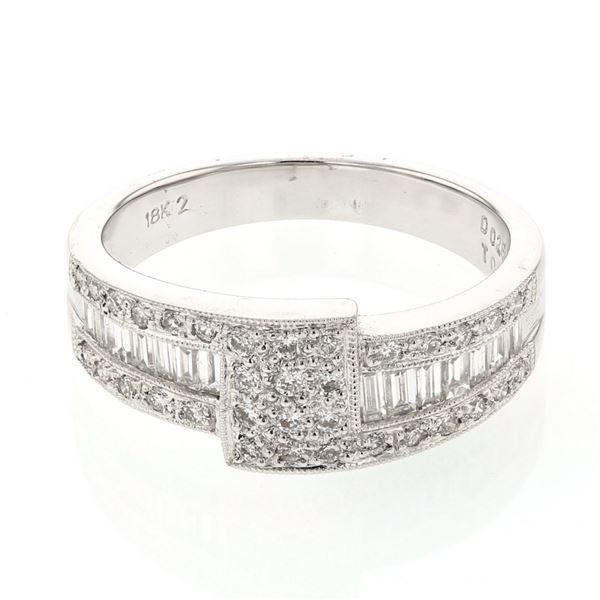 Natural 0.67 CTW Baguette & Diamond Ring 18K White Gold - REF-112F5M