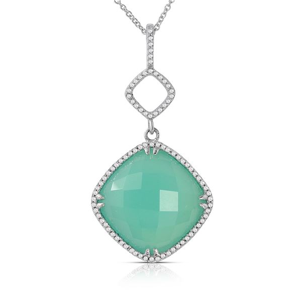 Natural 8.55 CTW Agate & Diamond Necklace 14K White Gold - REF-40W5H