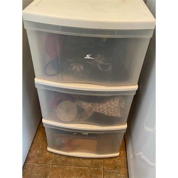 Three drawer plastic storage contents not included