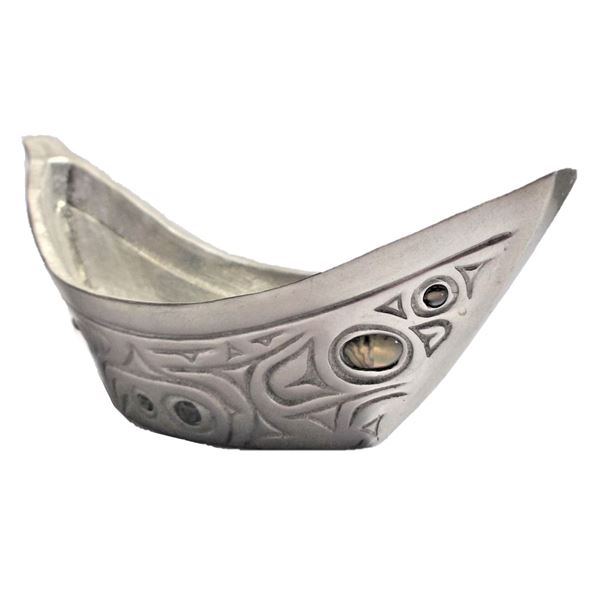 Pewter Haida Canoe Paperweight by Glen Rabena