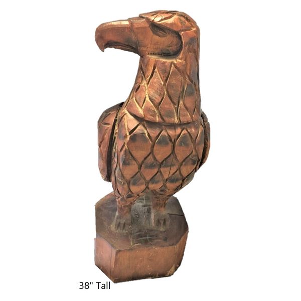 Large Hand Carved Wooden Eagle - 38" Height