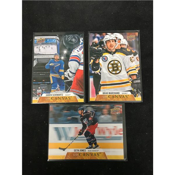 UPPER DECK CANVAS HOCKEY CARD LOT (SCHWARTZ, JONES, MARCHAND)