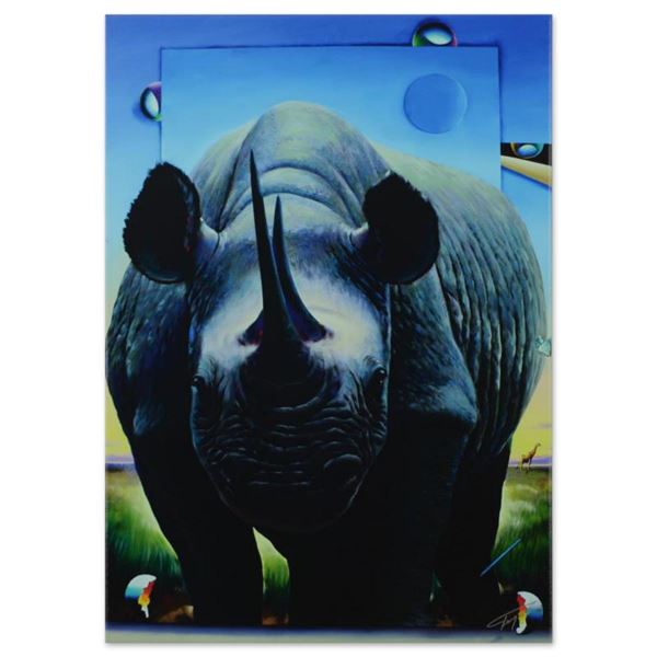 Ferjo, "Rhino on the Move" Limited Edition on Gallery Wrapped Canvas, Numbered and Signed with Lette