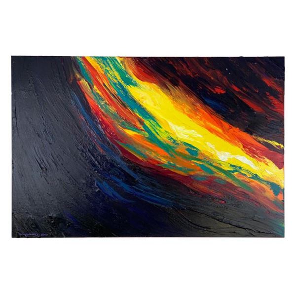 Wyland, "Abstract Waters" Hand Signed Original Painting on Board with Letter of Authenticity.