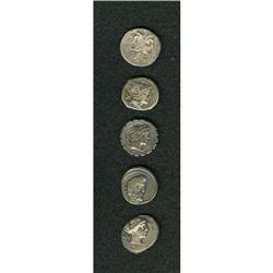 Ancients Lot of five Republican denarii.
